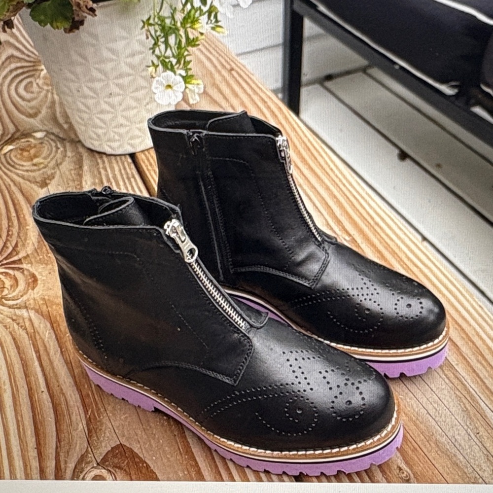 Girotti Black Ankle Boots with Purple Soles